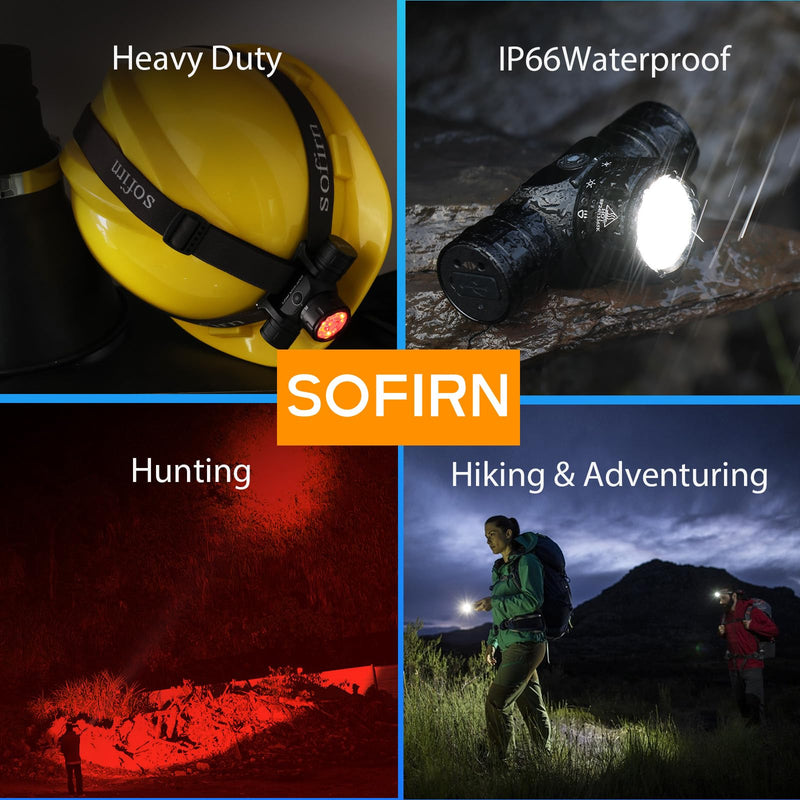 Sofirn HS21 Headlamp with Red Light, 2200 Lumen Led Bright Head lamp USB C Rechargeable with Spotlight, Floodlight, Powerful Headlight Waterproof for Adults, Camping, Hunting, Hardhat, Work, Emergency - BeesActive Australia