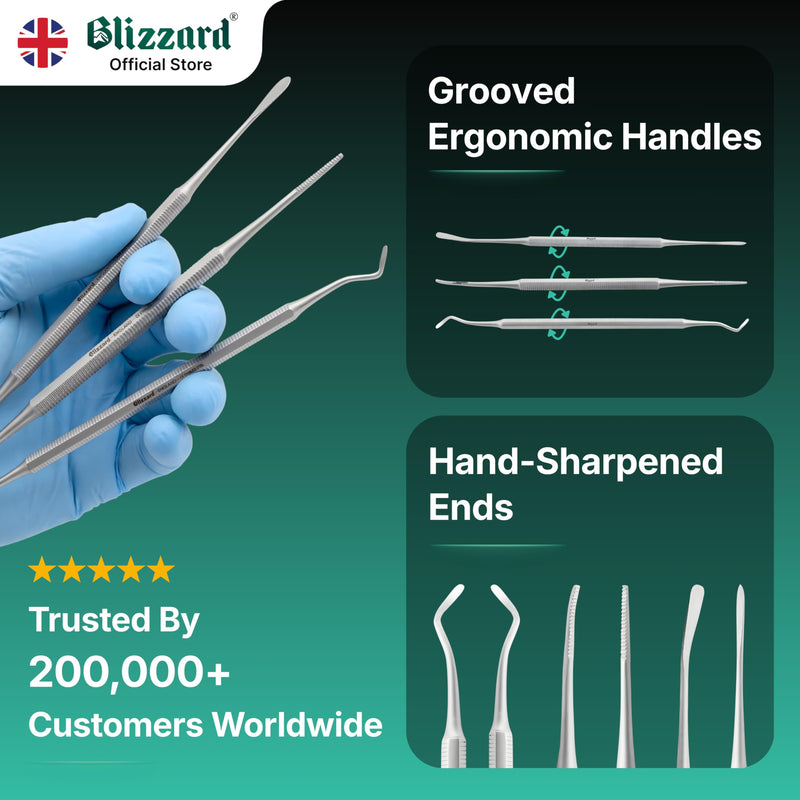 Ingrown Toenail File Set by Blizzard – 3 Piece Double-Ended Tool Kit with Blacks File, Nail Cleaner and Lifter for Cleaning and Care of Ingrown Toenails - Premium Stainless Steel (3) Blacks File/ Cleaner/ Lifter