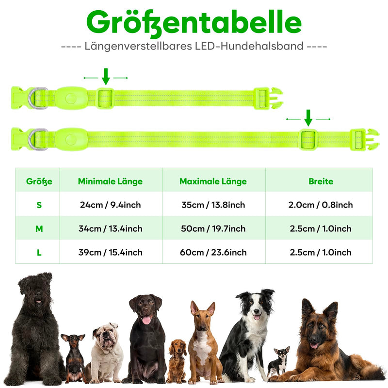 PZRLit Luminous Dog Collar Rechargeable, Dog Collar Luminous for Small Medium Large Dogs, Adjustable LED Collar for Dogs for Night Safety Green, Medium Green - BeesActive Australia