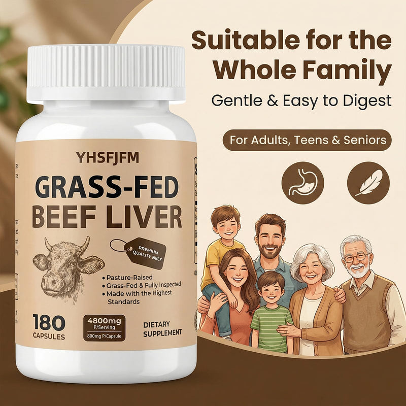 Premium Grass-Fed Beef Liver Capsules 4800mg - 180 Count | Pasture Raised, Fully Inspected | Natural Iron, Vitamin A, B12 for Energy & Immune Support | Dietary Supplement 30 Days Supply
