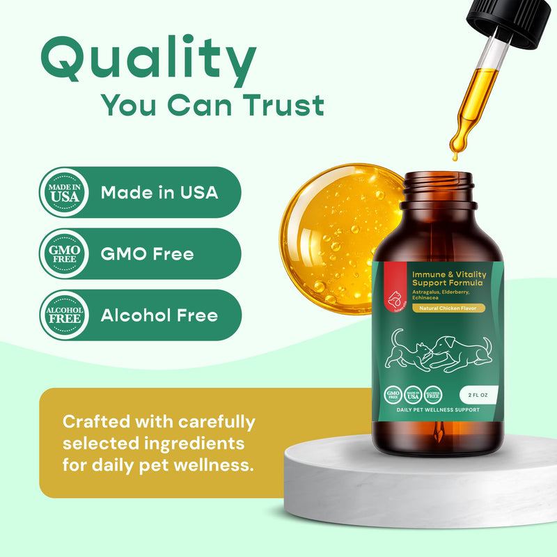 Immune Support for Dogs & Cats – Liquid Pet Supplement with Astragalus, Elderberry, Echinacea & L-Theanine – Dog Immune Drops – Natural Chicken Flavor – 2 fl oz