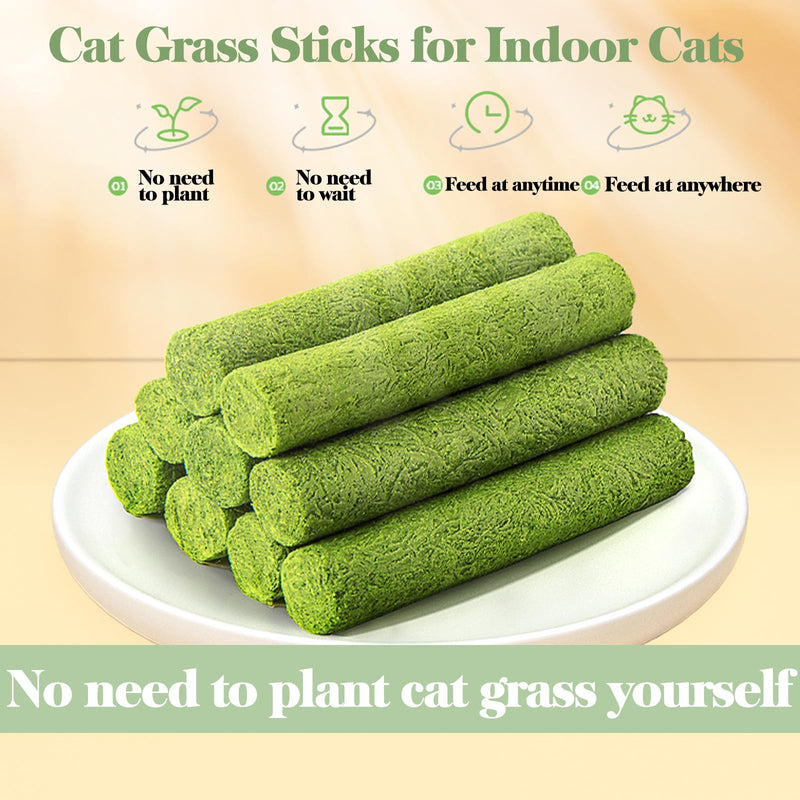 30g Cat Grass Sticks, Freeze Dried Cats Grass Teething Stick, Edible Cat Chew Toy for Teeth Cleaning Dental Health and Hairball Removal 30g