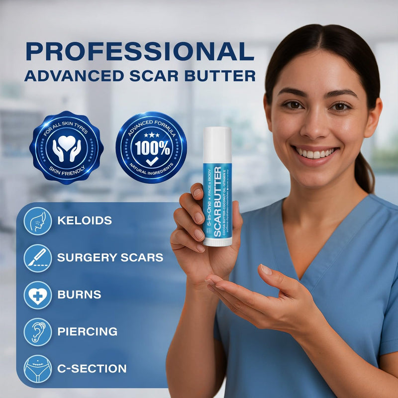Advanced Scar Care Duo – 5-in-1 Silicone Scar Cream & Keloid Butter Stick for Surgical Scars, C-Section, Burns, Acne & Stretch Marks