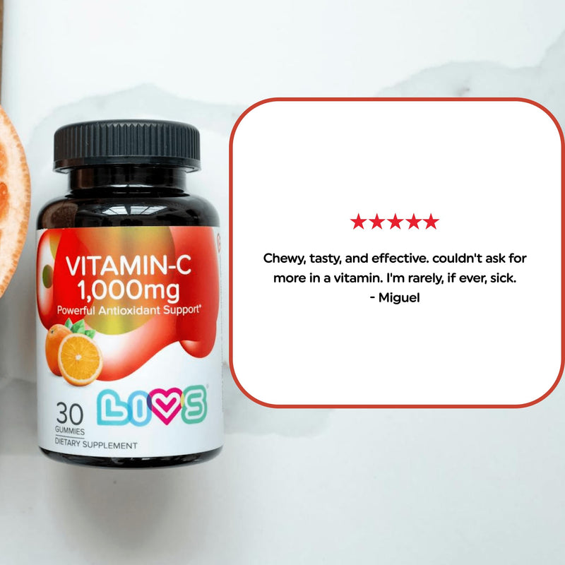 Vitamin C 1000mg Gummies for Kids & Adults |Antioxidant & Immune Support Supplement | Vegan Multivitamin for Hair, Skin & Nails | Non-GMO, Gluten-Free, Gelatin-Free Chewable 1000mg Per Serving 30 Ct 1000MG Vitamin C 30 Count (Pack of 1)