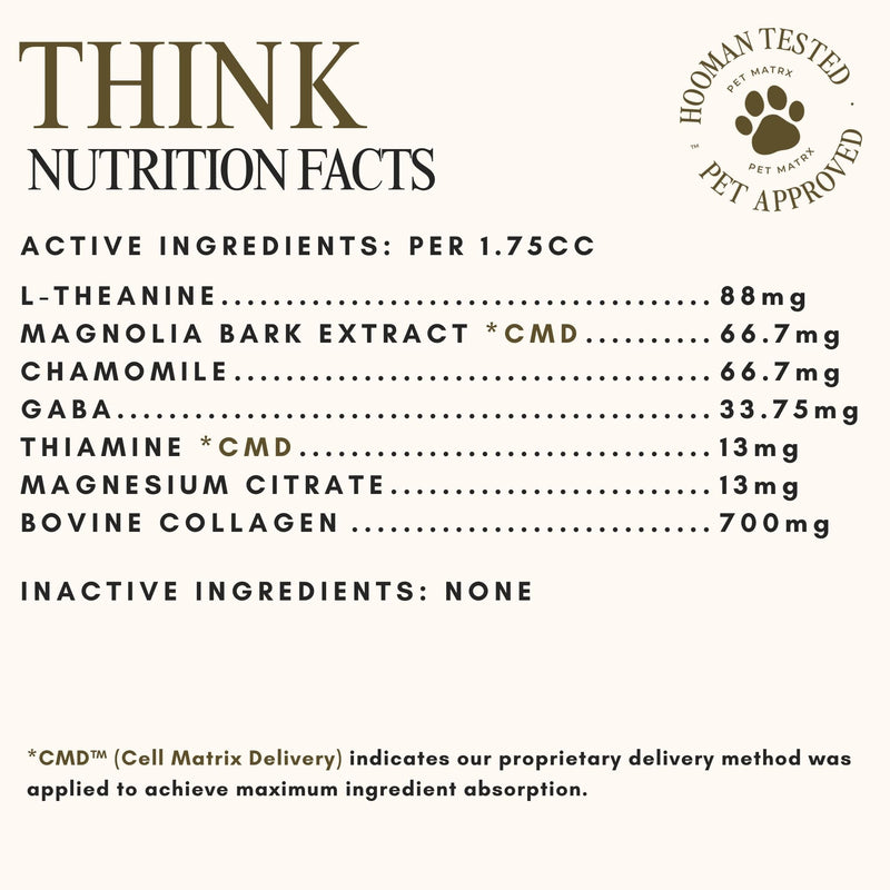 Think Cognitive and Calming Supplement with Collagen and Magnesium - Supports Nervous System Against Stress, Behavioral Challenges, and Cognitive Issues Small/Medium Breeds