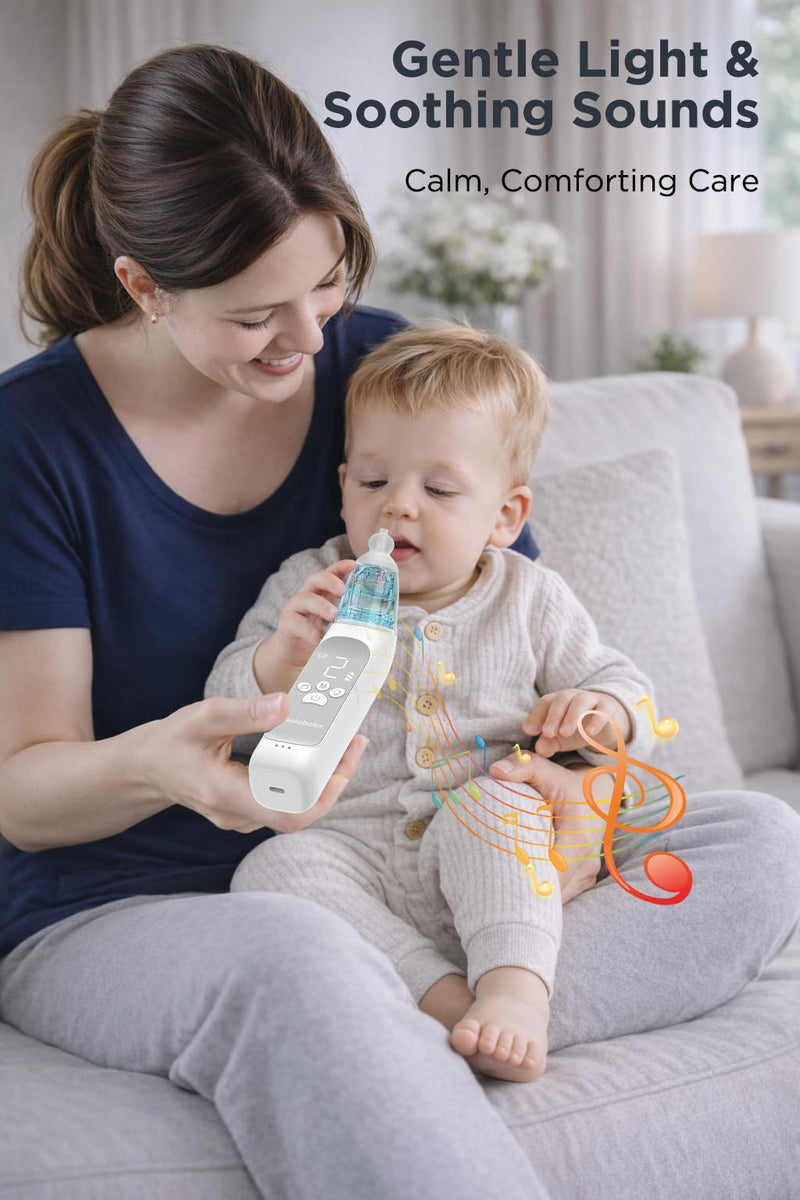 Koalababy Baby Nasal Aspirator, Large Flow Electric Nose Sucker with 3 Suction Levels, Rechargeable Toddler Nose Cleaner, Soft Silicone Tips, Music and Light Soothing