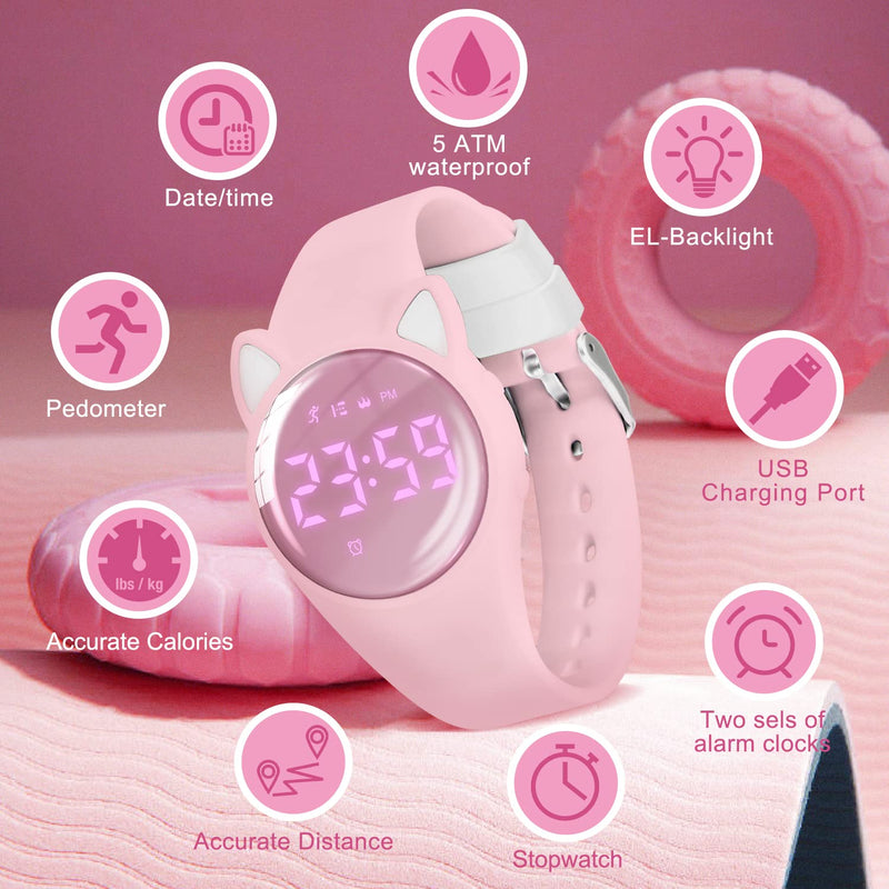 BEN NEVIS Kids Watch, Digital Watch for Boys Girls, Sport Watch with Fitness Tracker, Alarm Clock, Stopwatch, No App and Waterproof, Watch for Kids Ages 5-12 19-Pink-DJ