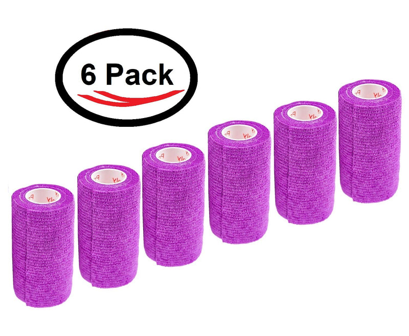 3 Inch Vet Wrap Tape Bulk (Purple) (Pack of 6) Self Adhesive Adherent Adhering Flex Bandage Grip Roll for Dog Cat Pet Horse 6 Rolls Purple - BeesActive Australia