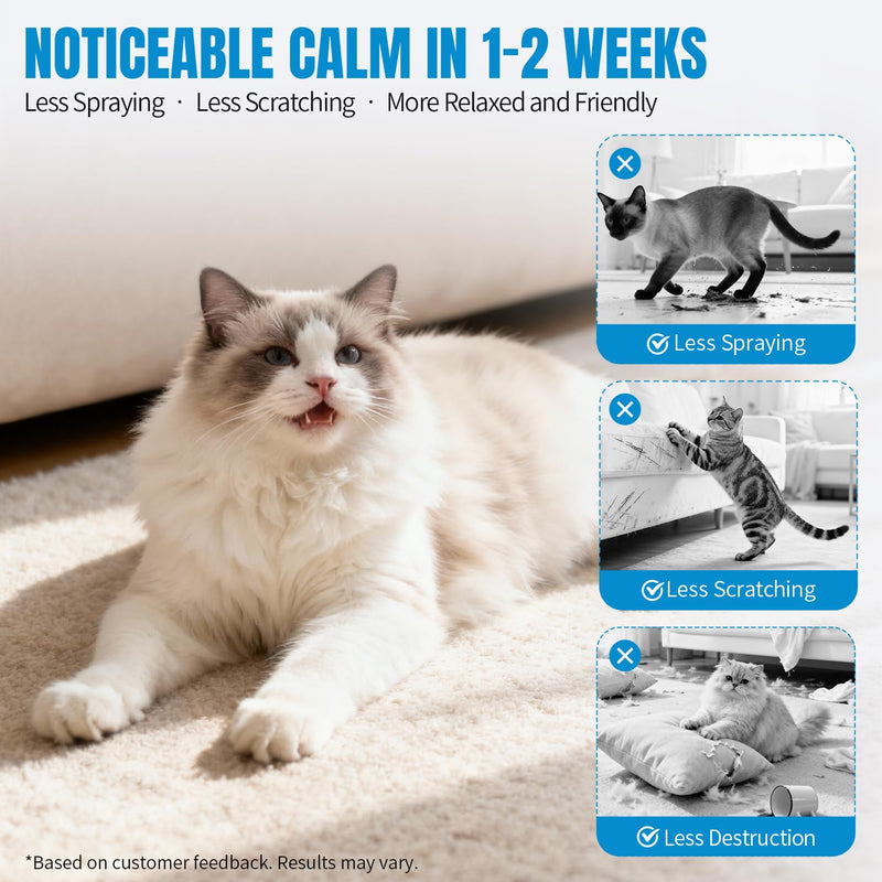 Cat Calming Diffuser Pheromones Effectively Relieve Anxiety Stress Cat Pheromones Calming Diffuser Refill Comfort for Cats Reduce Fighting Spraying Scratching Calm Relaxing, 2 Diffuser + 4 Refills
