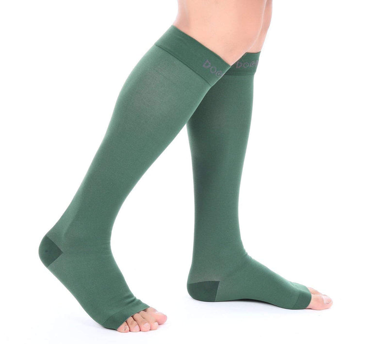 Doc Miller Open Toe Compression Socks, 15-20 mmHg, Toeless Compression Socks Women and Men for Maternity, Shin Splints & Calf Recovery, 1 Pair Dark Green Knee High X-Large Tall - BeesActive Australia