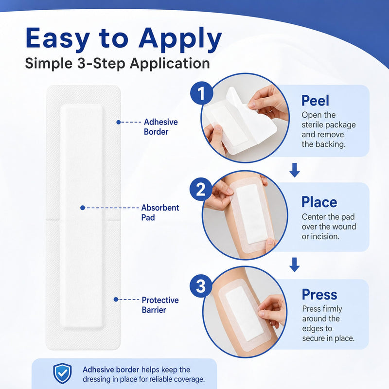 Island Wound Dressing for Long Incisions, Extra Large Wound Dressing with Adhesive Border, Surgical Gauze Pads, 4x14 Inch, 25 Count 4" x 14" (Box of 25)