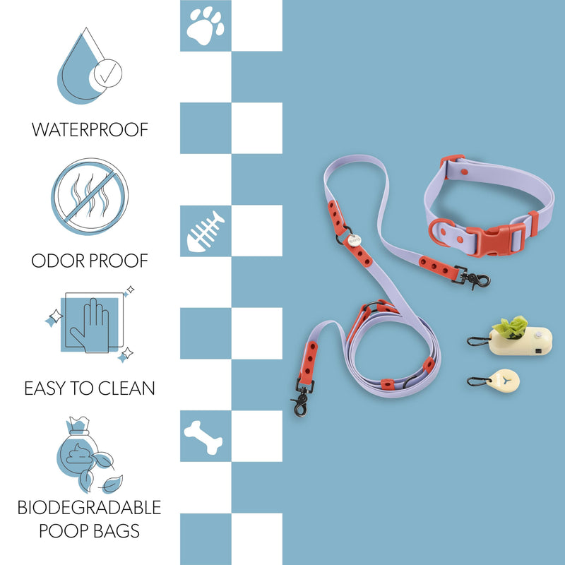 WLK1006E-5SET Luna Large 8FT Adjustable 6-in-1 Waterproof Hands-Free Leash and Collar with LED Flashlight, Bag Dispenser, and Poop Bag Holder, Sangria Periwinkle/Red Large (Up to 80 lbs) - BeesActive Australia