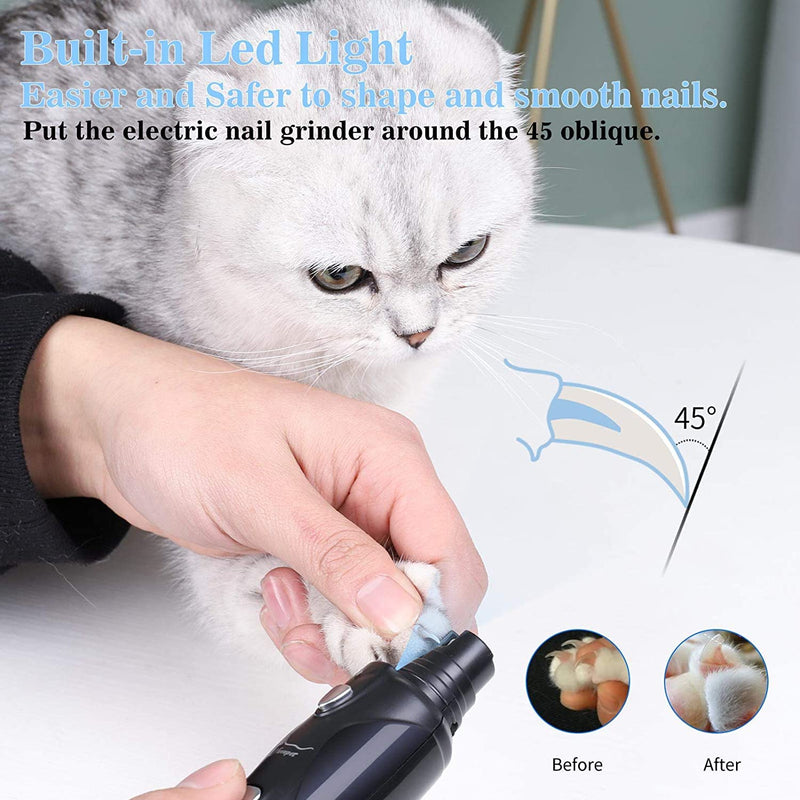 Pet Nail Grinder with LED Light & 2 Grinding Heads, 2-Speed Low Noise & More Powerful Dog Nail Grinder, Pet Nail Trimmer File, Painless Paw Claw Care, Quiet Toenail Grooming Tool for L/M/S Dogs/Cats Black (with LED Light) - BeesActive Australia