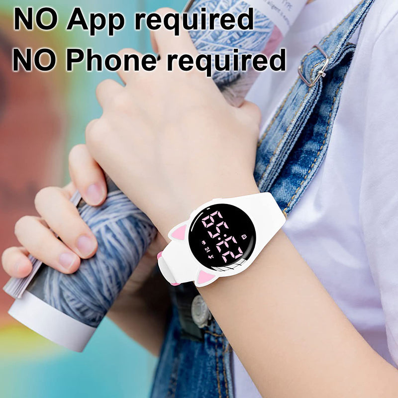 Fitness Tracker Pedometer Watch, No App No Phone Required, USB Charge 1 Hour for 20 Days Use, IP68 Waterproof Digital Watch with Alarm Clock Timer Distance Step Tracker for Kid Teen Boys Girls White+Pink - BeesActive Australia