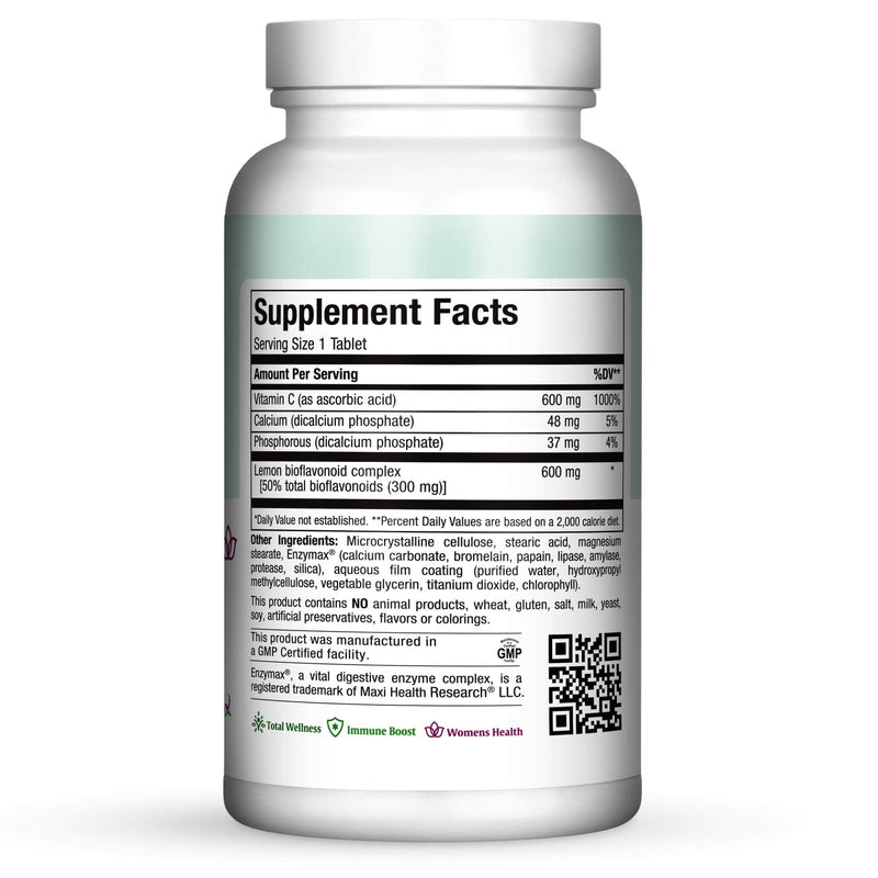 Vitamin C Complex 600 mg Supplement – Recommended Daily Dose Vitamin C Tablets with Lemon Bioflavonoids, Calcium & Phosphorus – Immune Health Support – Pure-C Bio 600 Non-GMO, VIT C Vegan 180 Tablets | Kosher | Vitamin C with Bioflavonoids | Lemon Biof...