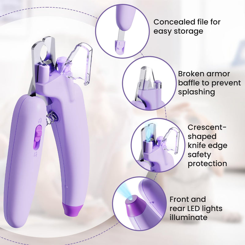 Dog & Cat Nail Clippers,Dog Nail Trimmers Powerful Safety Guard and Nail File to Avoid Over Cutting，Suitable for Large to Medium Dogs Cats,Professional Grooming Tool for Pets，Purple-1 - BeesActive Australia