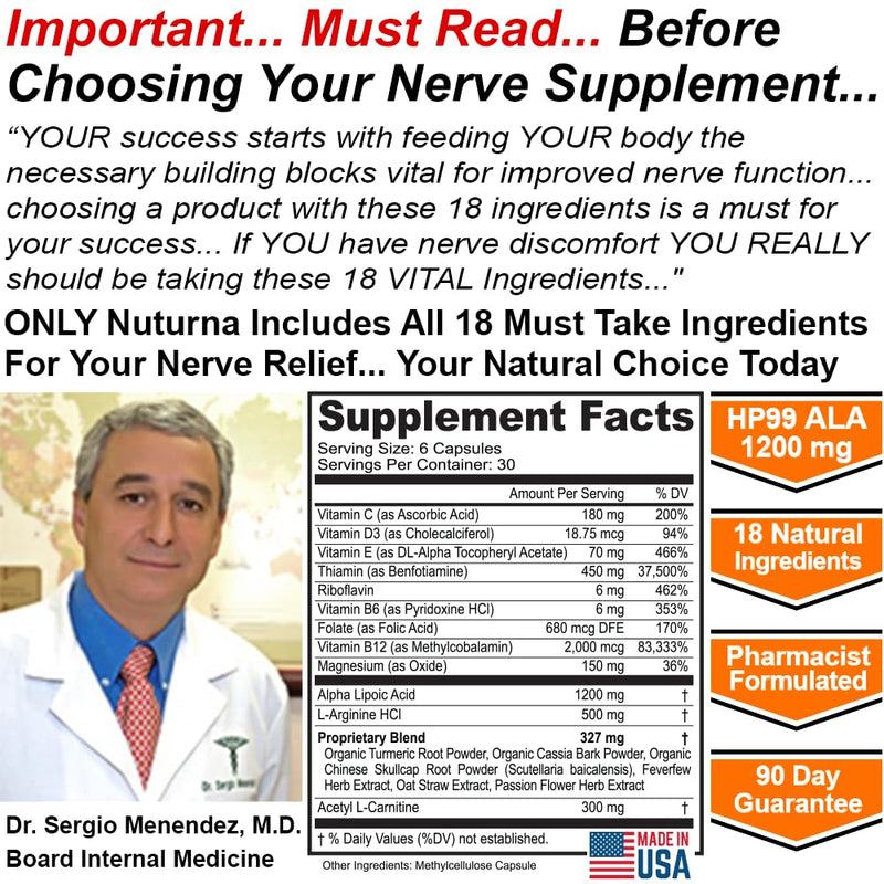 Neuropathy Support Supplement with 1200 mg HP-99 Alpha Lipoic Acid - Max Strength ALA Nerve Formula for Feet Hands Fingers Legs - Ultra Potent 18 in 1 Natural Nerve Vitamins - 180 Capsules White-cloud