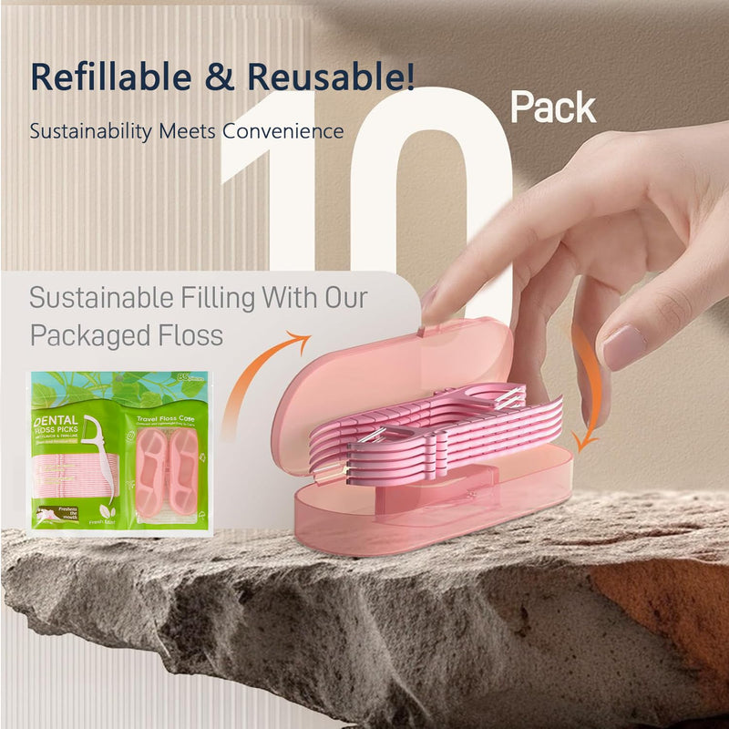 Double Line Dental Floss Picks, 85 Count Mint Flavor Flossers for Deep Cleaning, Upgraded Floss Picks with 2 Portable Travel Cases, Convenient for Cleaning Teeth On The Go, Flossing Sticks for Family Pink