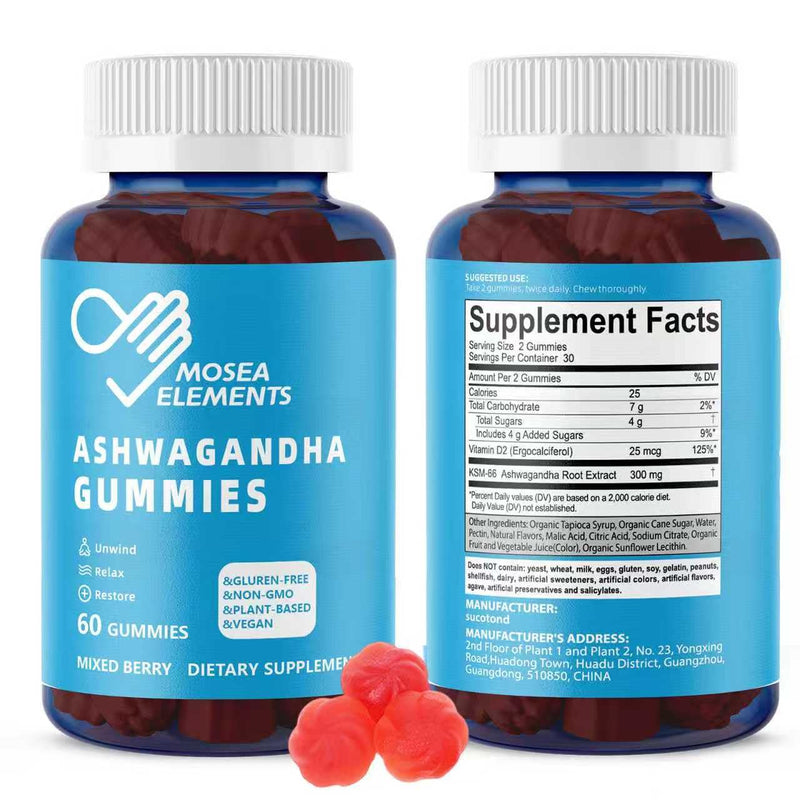2 Pack Ashwagandha Gummies & Vitamin D for Men & Women - Relax & Restore, Ashwa Root Extract Supplement Gummy, 120 Mixed Berry Flavored Gummies