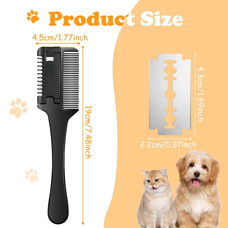 Razor Comb for Dogs Cats with 10 Pcs Extra Blades, Pet Razor Comb 2 in 1 | Trimming & Grooming, Dog Cat Brush that Cuts Hair, Hair Cutter Comb for Dog Cat, Pet Hair Trimmer Grooming Comb for Dog Cat - BeesActive Australia