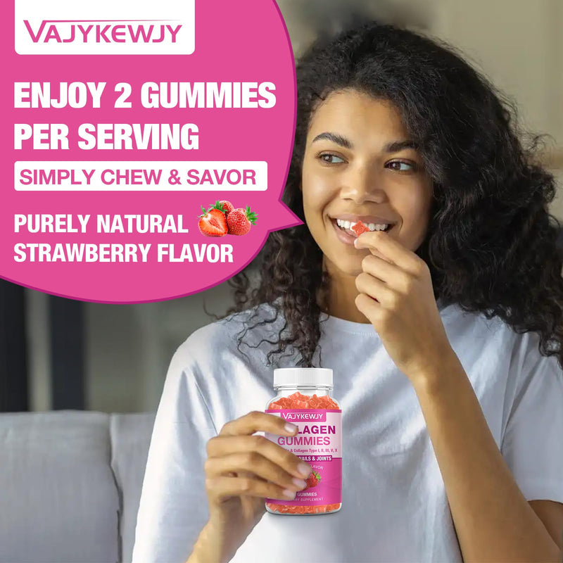 2-Pack Collagen Gummies for Women & Men - with Biotin, Vitamin C, & Zinc for Skin Radiance, Hair Growth, Strong Nails, & Joint Support, 120 Count 2pack