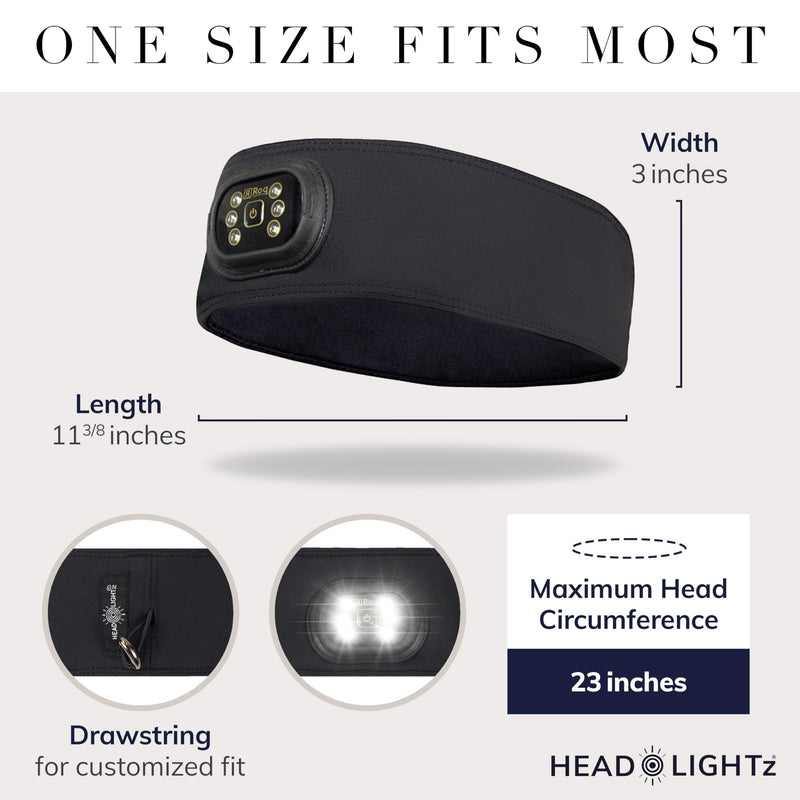 HEAD LIGHTZ by Roq Innovation - Flashlight Adjustable Padded Headband with Light - LED Headlamp - Headband Lights for Forehead - Unisex, Rechargeable, Black