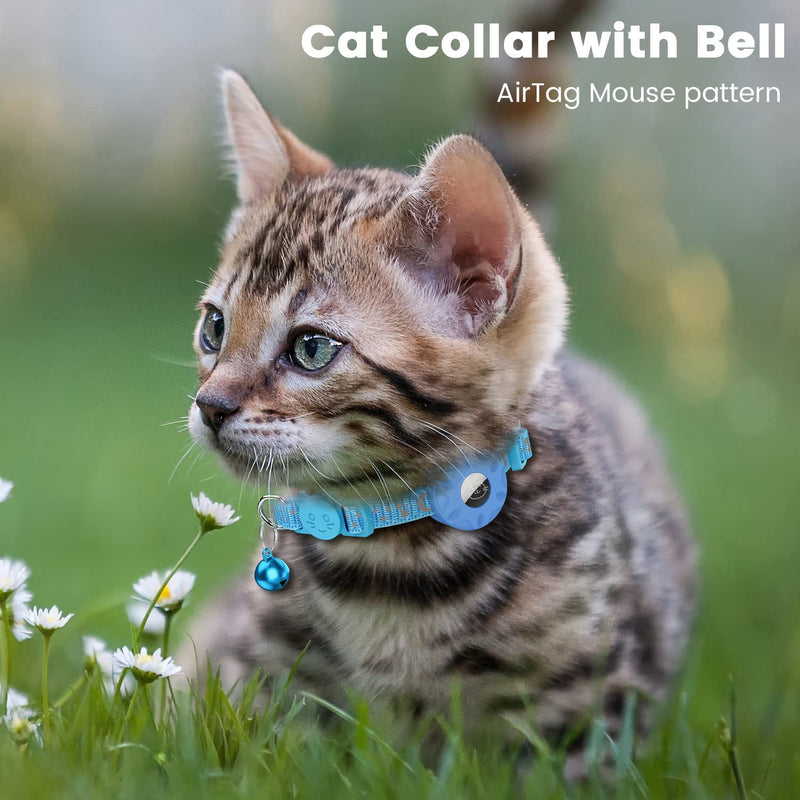 Airtag cat collar, integrated cat collar Airtag with AirTag holder and bell, reflective cat collar with breakable safety buckle for kittens puppies (blue) blue - BeesActive Australia
