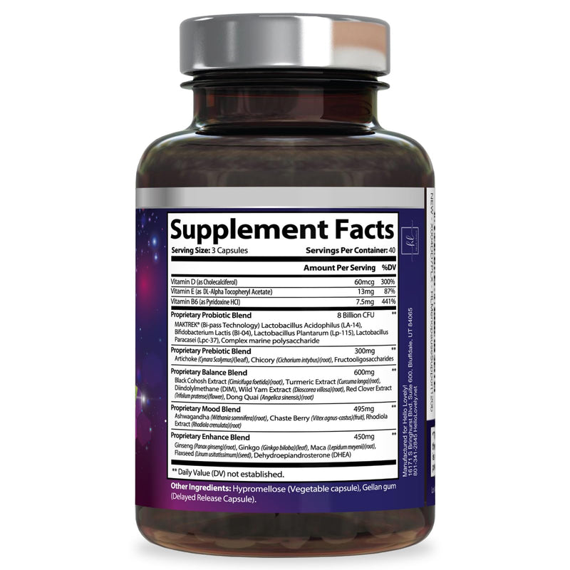 Menopause Supplements for Women - Hot Flash Night Sweats & Menopause Relief Pills - Probiotic Blend 8 Billion CFU Per Serving with Dong Quai & Black Cohosh - Vaginal, Digestive Support - 120 Capsules 120 Count (Pack of 1)