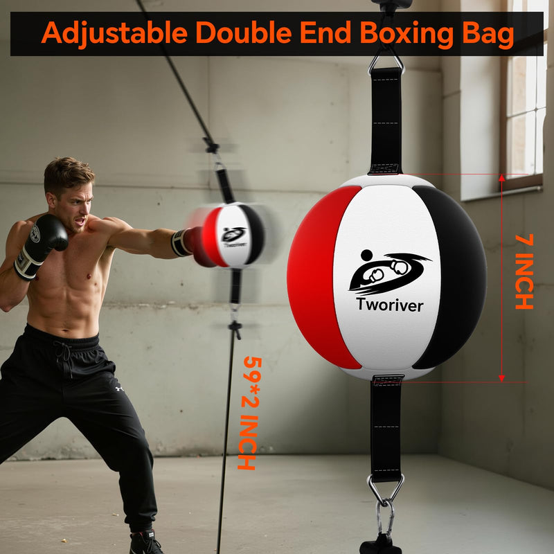 Double End Bag Boxing, Adjustable Cords Punching Bag Boxing Ball Speed Reflex Bags, Home Gym Punching Training Equipment Set for Reaction Agility Hand Eye Coordination, Good for Adults & Kids