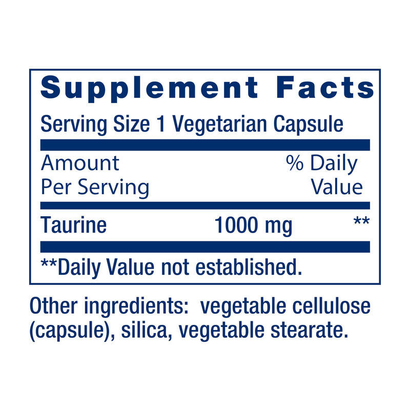 Life Extension Taurine, Pure Taurine Amino Acid Supplement, Heart, Liver and Brain Health, Longevity, Muscle and Exercise, 1000 mg dose, Non-GMO, Gluten-Free, Vegetarian, 90 Vegetarian Capsules 90 Count (Pack of 1)