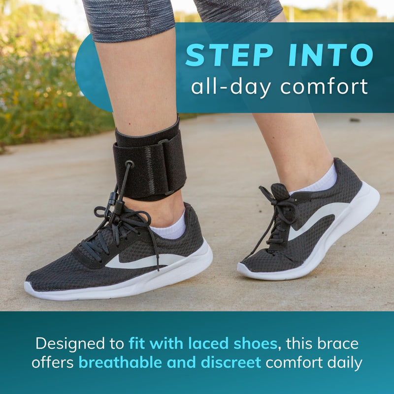 BraceAbility AFO Foot Drop Brace - Adjustable Soft Ankle Foot Orthosis Drop Foot Brace for Men and Women, Walking with Shoes, Toe Lifter Support, Dorsiflexion Assist Brace Fits Left or Right (L/XL) L/XL