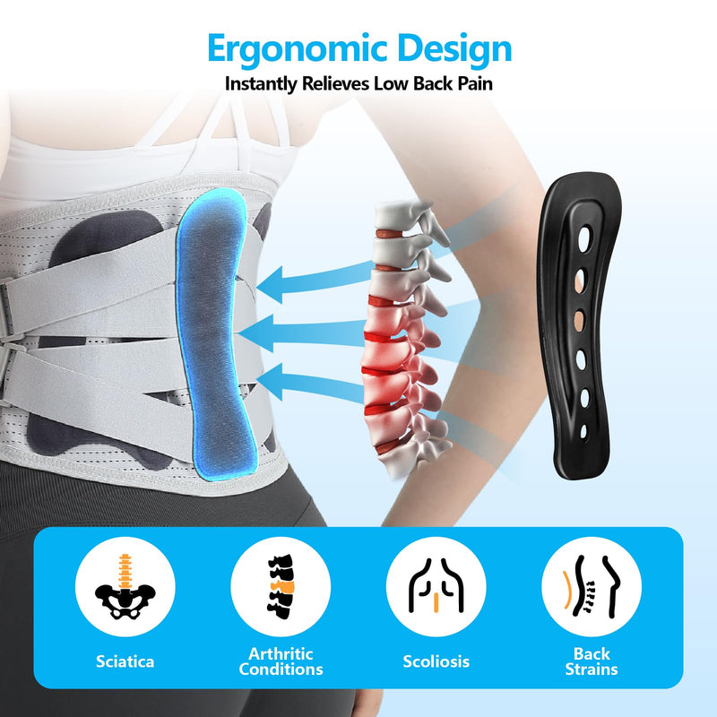 Lower Back Brace for Women & Men - Adjustable Lumbar Back Brace, Full Support Lumbar Brace, Ergonomic Design & Soft Breathable 3D Knit Material, for Sciatica Scoliosis Posture, Ideal for Work Lifting (M) Medium Gray