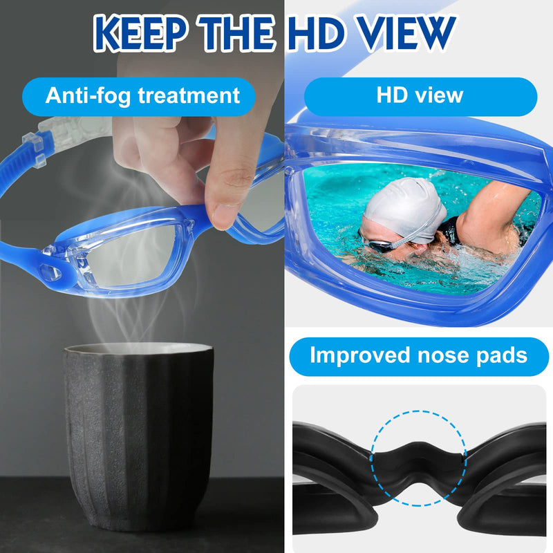 Flutesan 6 Pack Swimming Goggles Adult Kids Anti Fog Pool Goggles with Ear Plugs Nose Clip No Leaking Full Protection Fresh Color 6.3 x 1.6 Inches