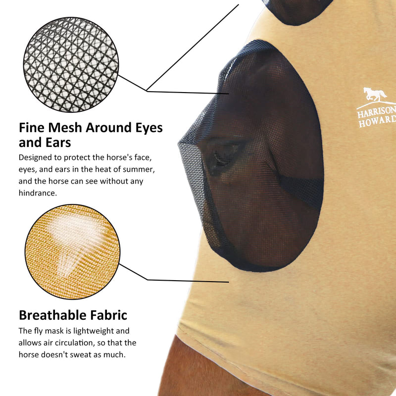 Harrison Howard Super Comfort Horse Fly Mask Elasticity Fly Mask with Ears UV Protection for Horse Champagne Gold L Full Size Full (Large) - BeesActive Australia