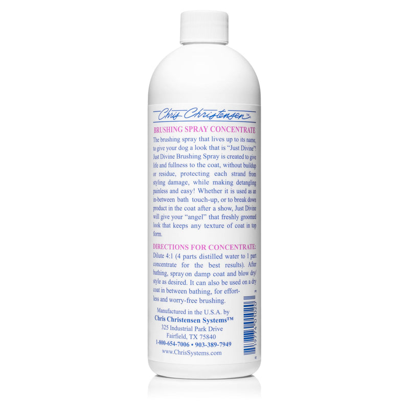 Chris Christensen Just Divine Dog Brushing Spray Concentrate, Groom Like a Professional, Prevents Brushing Damage, Light Detangler, All Coat Types, Made in USA, 16oz 16 oz Concentrate