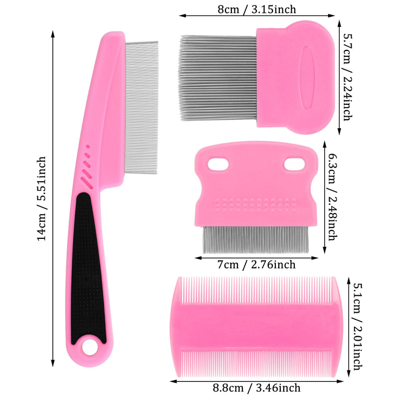Molain Cat Dog Flea Comb, 4 Pieces Pet Tear Stain Remover Comb Set Pet Dog Cat Grooming Comb (Pink) Pink - BeesActive Australia