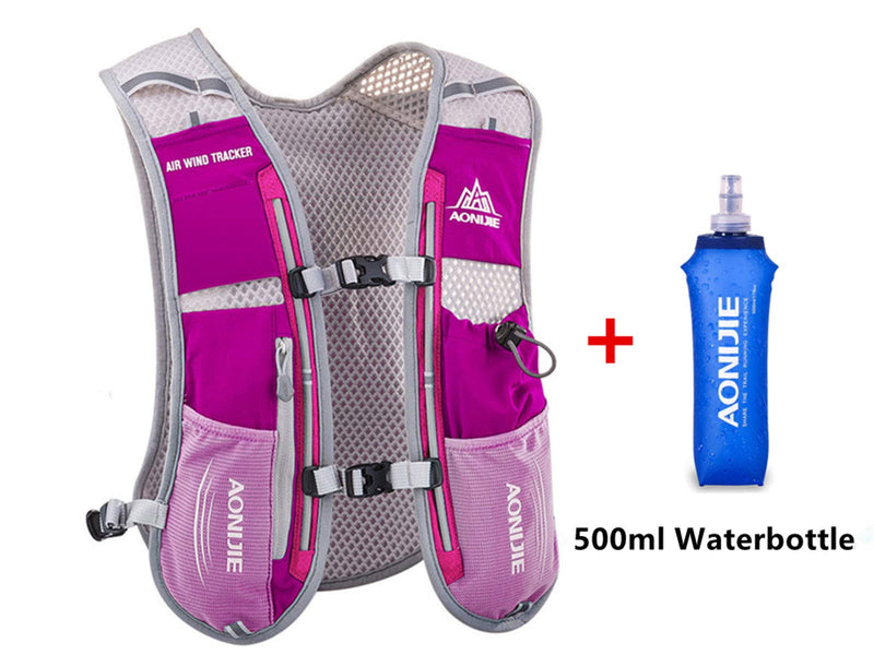 5L Lightweight Running Backpack Outdoor Sports Trail Racing Marathon Hiking Fitness Bag Hydration Vest Pack One Size Rose Red +500ML Water Bottle