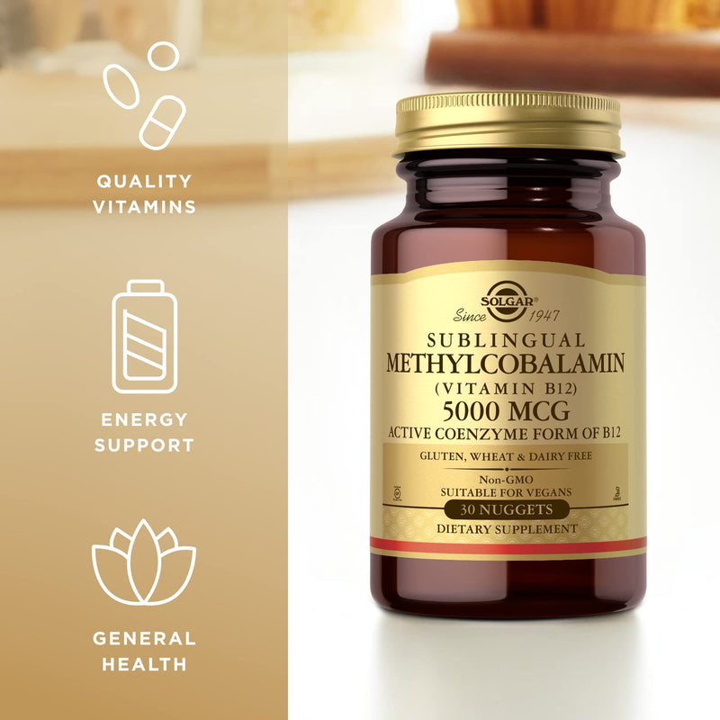Methylcobalamin (Vitamin B12) 5000 mcg Solgar 30 Nugget Unflavored 30 Count (Pack of 1)