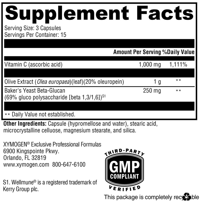 XYMOGEN Immune Essentials - 1,000 mg Vitamin C & Olive Leaf Extract - Immune System & Antioxidant Support - Vegetarian, Dairy-Free & Gluten-Free - 45 Capsules