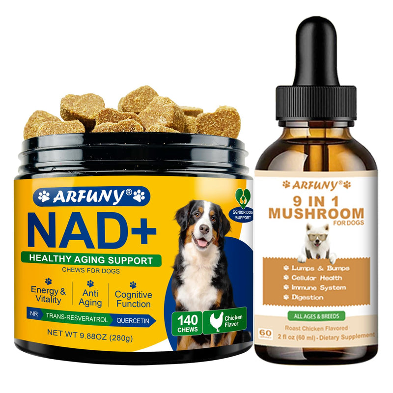 NAD+ Soft Chews for Dogs & Dog Mushroom Drops- Energy & Vitality, Anti-Aging, Cognitive Function - Lumps and Bumps Treatment