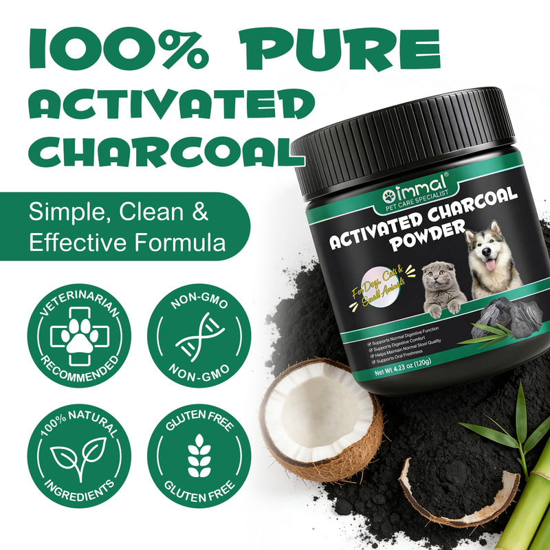 Activated Charcoal Powder for Dogs & Cats – Complementary Feed, Supports Digestive Wellness & Oral Freshness, Easy to Mix, Gluten Free, 120g