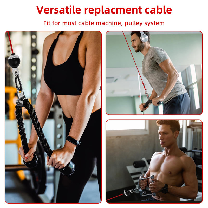 Replacement Cables for Home Gym, Fitness Pulley Cable, Weight Machine Replacement Cable with Stopper Ball 196 inch Red Adjustable length - BeesActive Australia