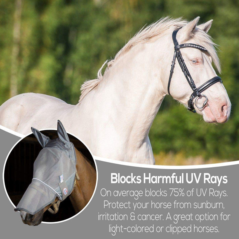 Derby Originals Reflective Fly Mask with One Year Warranty - with Ears and Nose Cover X-Large (Oversized/Warmblood) Grey - BeesActive Australia