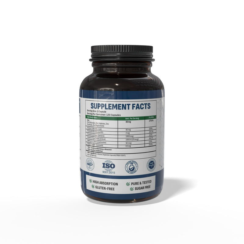 Wellotrix Zinc Complex – Advanced Chelated Zinc Formula with Vitamin C, B6, A, D3, Selenium & Copper – High Absorption Multi-Nutrient Blend – Non-GMO, Sugar Free, Gluten Free – 120 Veg Capsules