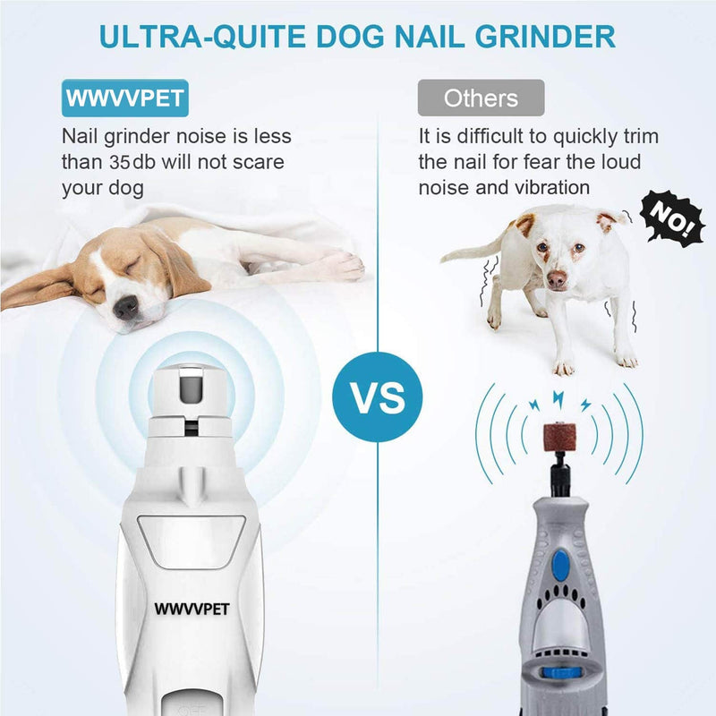 Pet Nail Grinder with LED Light & 2 Grinding Heads, 2-Speed Low Noise & More Powerful Dog Nail Grinder, Pet Nail Trimmer File, Painless Paw Claw Care, Quiet Toenail Grooming Tool for L/M/S Dogs/Cats White (with LED Light) - BeesActive Australia