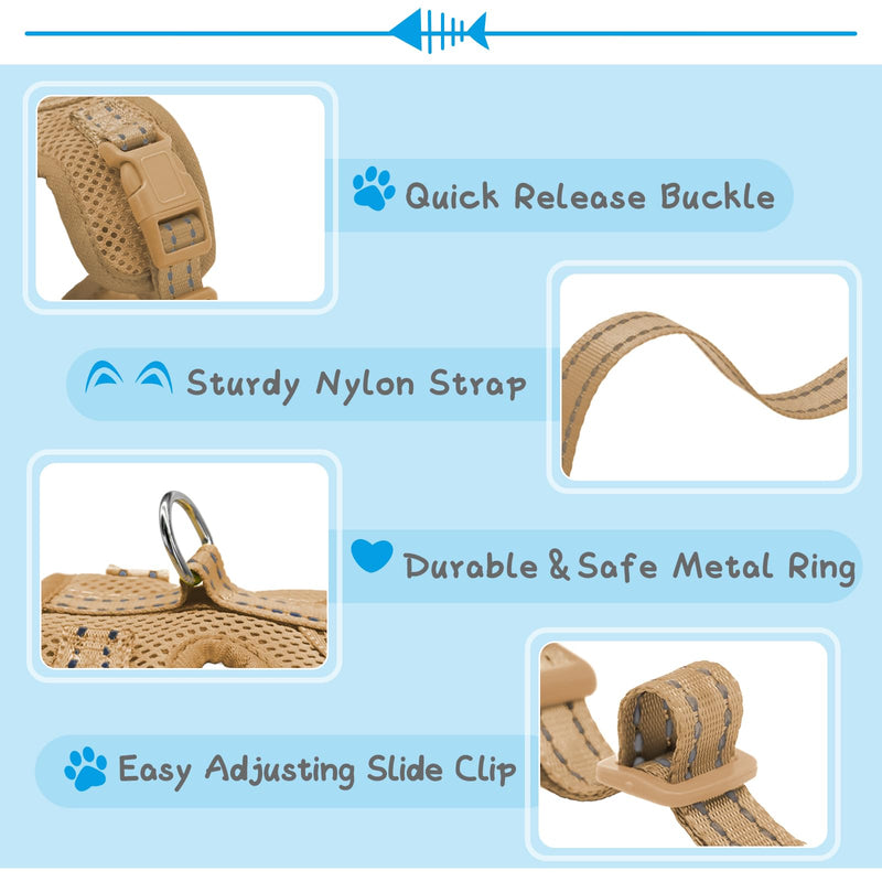 Supet Cat Harness and Leash Set for Small to Large Cats Adjustable Cat Vest Harness with Reflective Trim Universal Cat Leash and Harness for Cats/Puppies Medium (Chest: 17.5" - 19.5"） Beige - BeesActive Australia