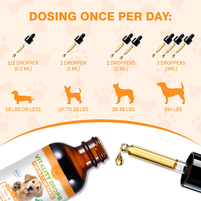 Mature Dog Vitality Drops -Healthy Aging,Cellular Energy & Antioxidant Support with NMN,NAD+ & CoQ10-60ml（2 FL OZ