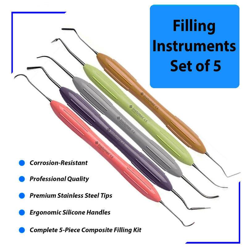 Dental Composite Placement Filling Instruments Silicon Handle Restoration Plugger/Spatula Appling Condensing Resin Tooth Restoration Set Of 5 - BeesActive Australia