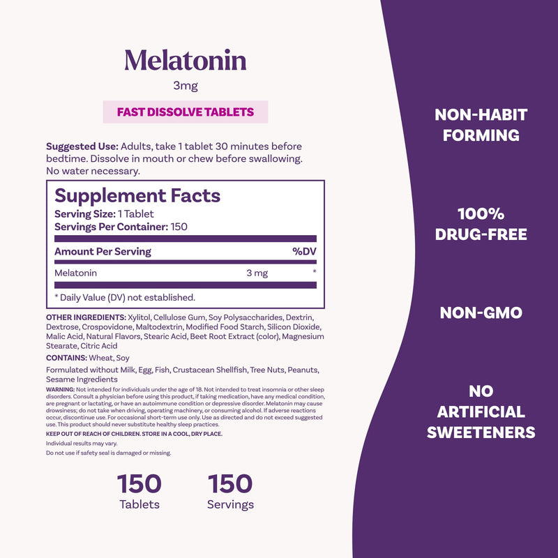 Natrol Melatonin 3 mg Fast Dissolve Tablets, Strawberry, 150 Count
