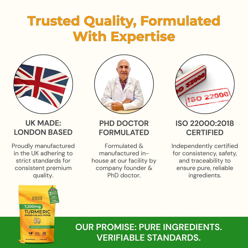 Turmeric Curcumin Capsules, 95% Curcuminoids, with Ginger, Black Pepper & Vitamins C, D3, K2, Zinc – 1‑a‑Day Vegan Supplement – 3 Month Supply – UK Made ISO Certified